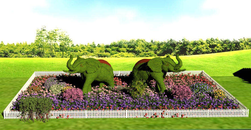 五一大象绿雕立体花坛