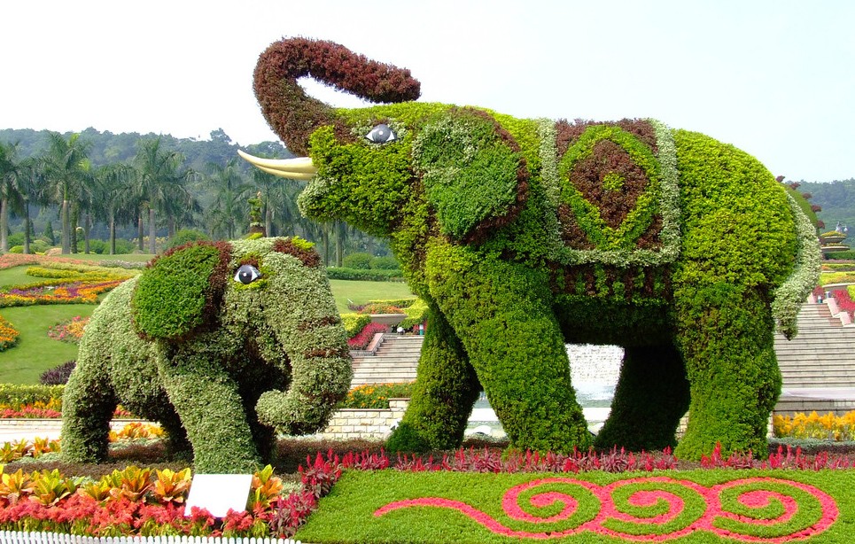子母大象绿雕